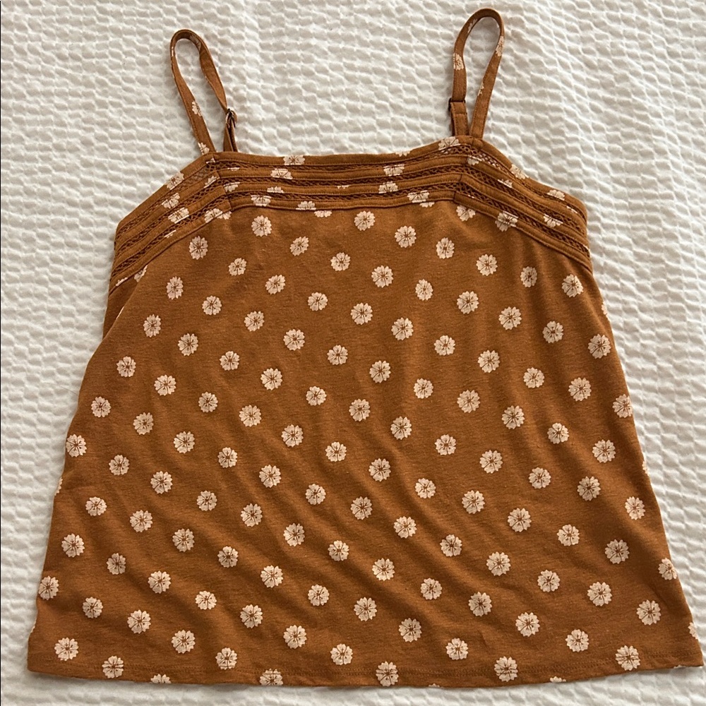 Market & Spruce Rust Brown Daisy-Print Cami with Spaghetti Straps